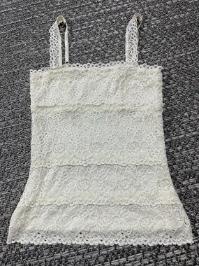 Off White Beaded Floral Lace Camisole Tank Top